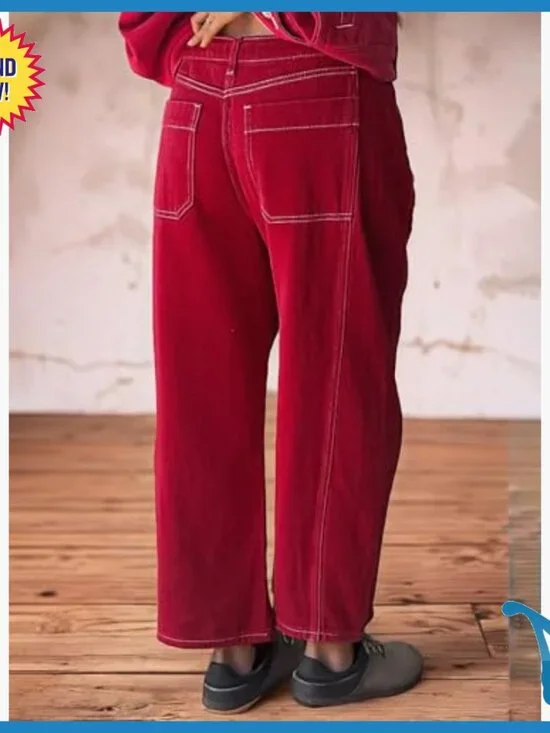 Straight Leg Low Rise Barrel Pants Stretchy Cropped Casual Vintage Chino - Picture 5 of 6